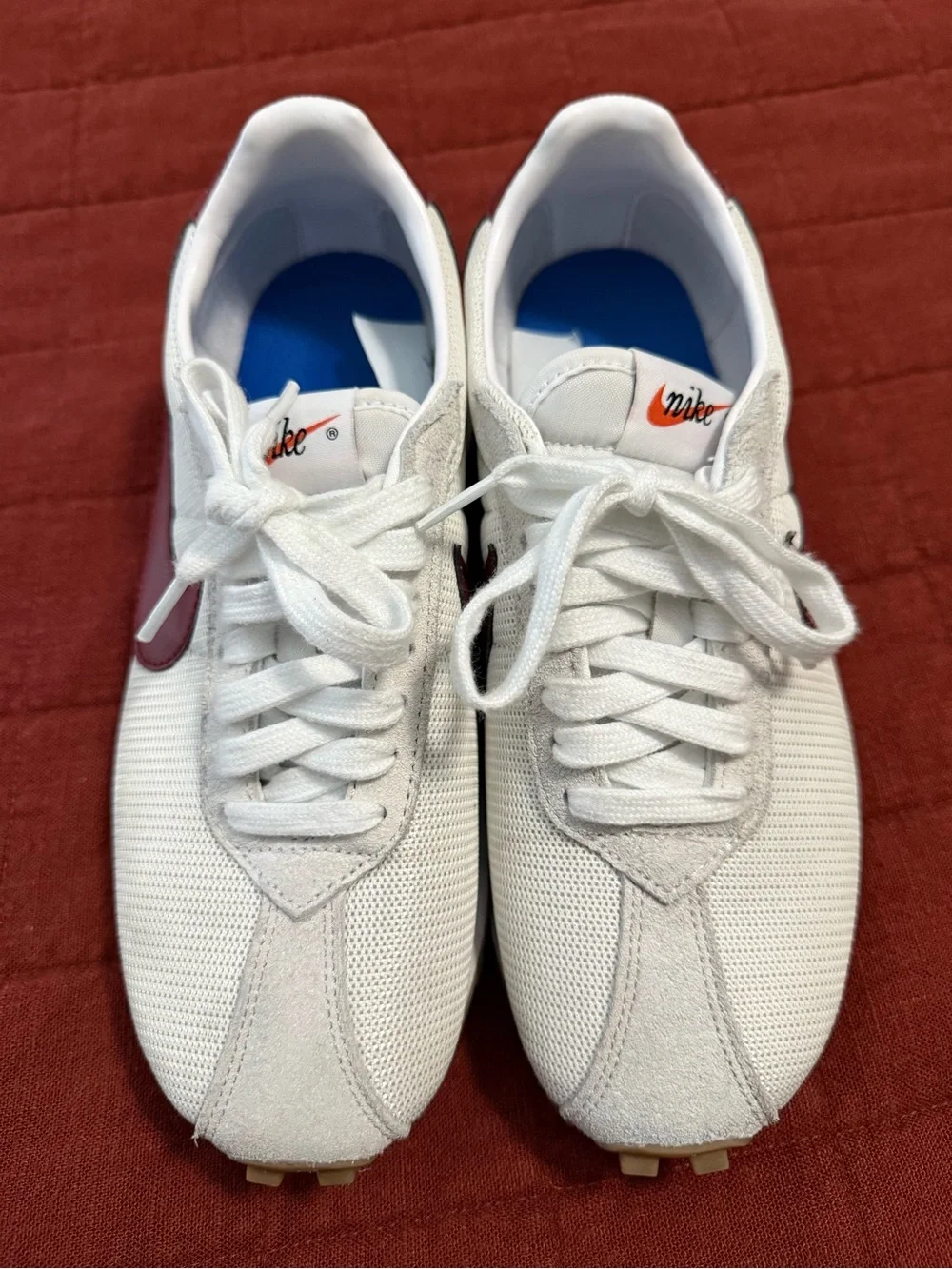 Nike White Mesh Sneakers with Maroon Swoosh